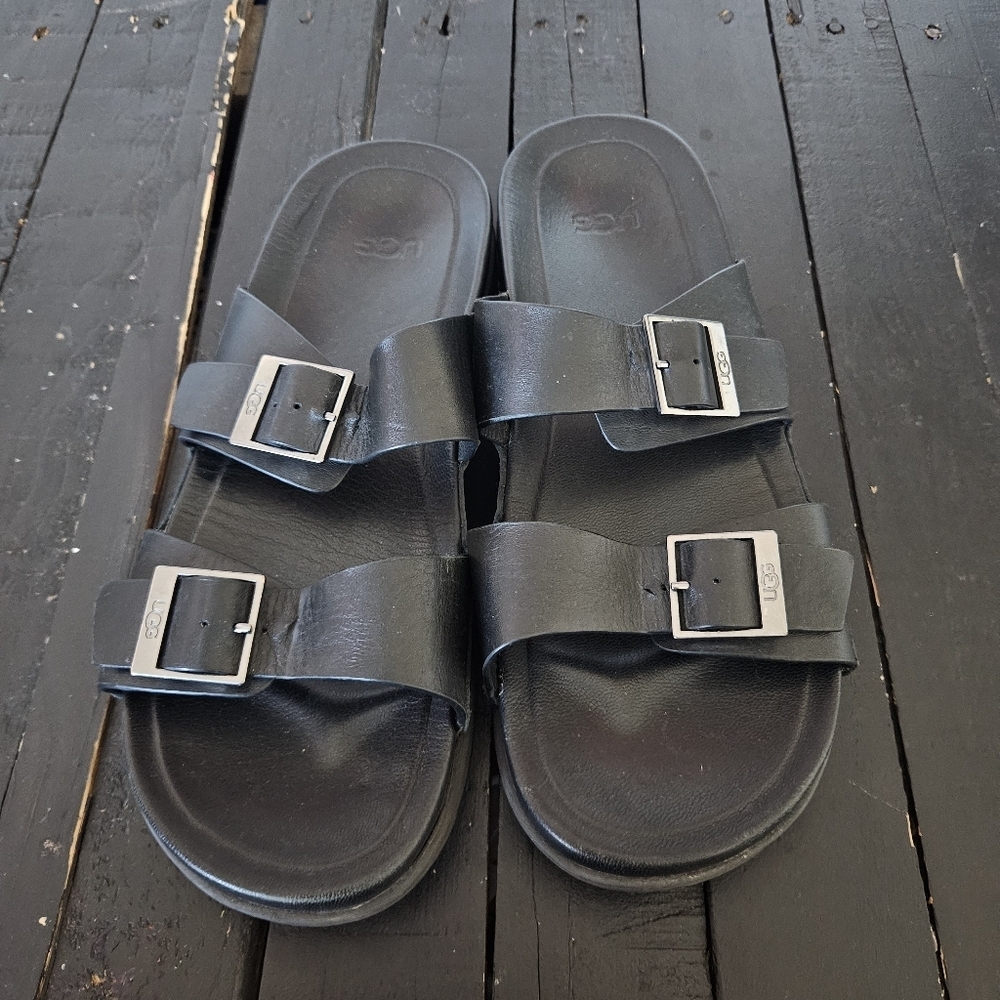 UGG Men's 11 Black Sandals with Silver Buckles Slides Wainscott